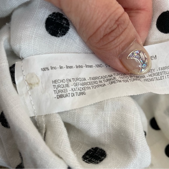 Zara Polka Dot Linen Tie Waist Blouse - Picture 8 of 9